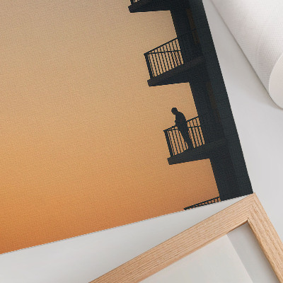 Wandposter Sonnenuntergang, Silhouette eines Gebäudes, Frieden