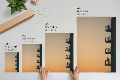 Wandposter Sonnenuntergang mit Gebäudesilhouette und Frieden-Motiv