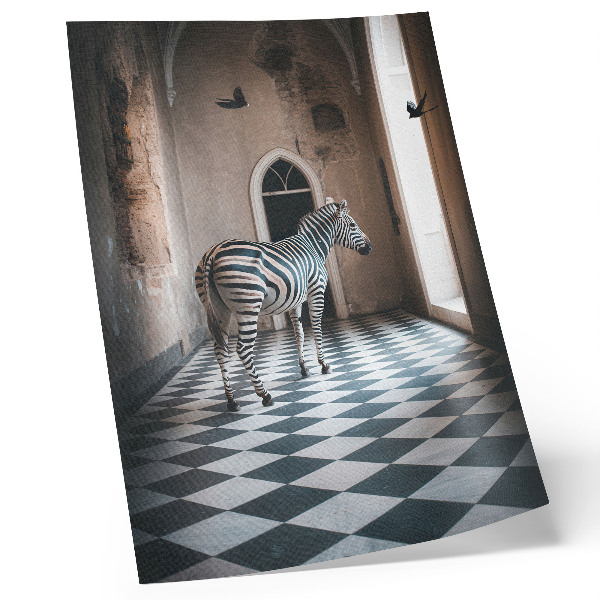 Kunstdruck leinwand Zebra vor architektonischer Kulisse mit Vögeln im Flug