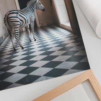Kunstdruck leinwand Zebra vor architektonischer Kulisse mit Vögeln im Flug