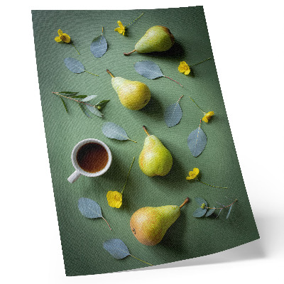 Wandposter Grüner Hintergrund, Teebirnenblüten, Blätter