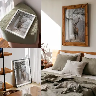 Kunstdruck auf Leinwand Hirsche im Winter in einem majestätischen Wald in Grautönen