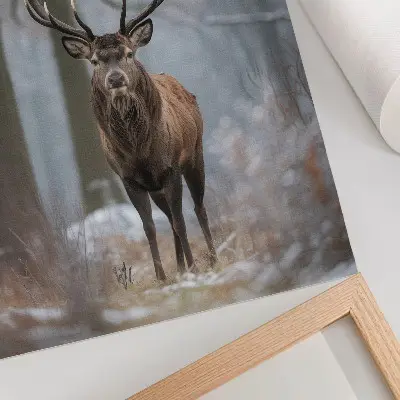 Kunstdruck auf Leinwand Hirsche im Winter in einem majestätischen Wald in Grautönen