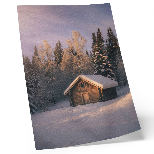 Poster Winterwald, Holzhütte, Frieden, Harmonie, Natur