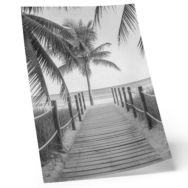 Wandposter Tropischer Steg, Palmen, Sand, endloser Horizont