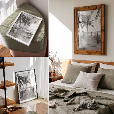 Wandposter Tropischer Steg, Palmen, Sand, endloser Horizont