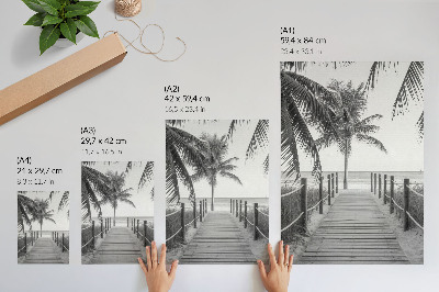 Wandposter Tropischer Steg, Palmen, Sand, endloser Horizont
