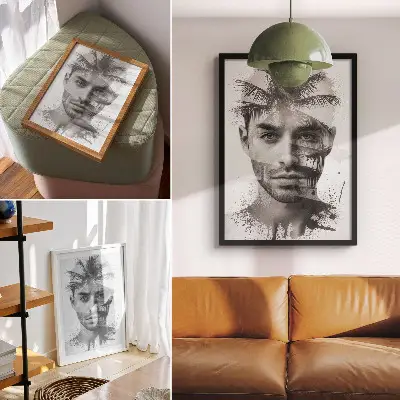 Poster mit eindrucksvollem Männergesicht im minimalistischen Stil