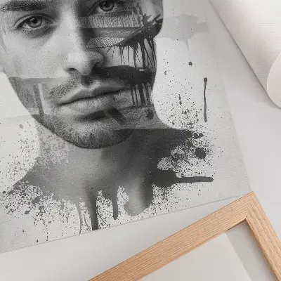 Poster mit eindrucksvollem Männergesicht im minimalistischen Stil