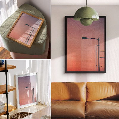 Poster Minimalistische Lampe, romantischer Sonnenuntergang, modern