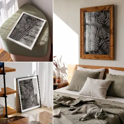 Kunstdruck auf Leinwand sinnlicher Farn in Schwarz-Weiß mit schöner Symmetrie und Eleganz