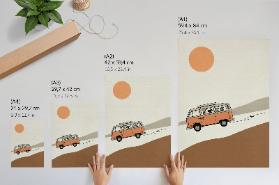 Wandposter Minimalistischer Urlaub im orangefarbenen Wohnmobil