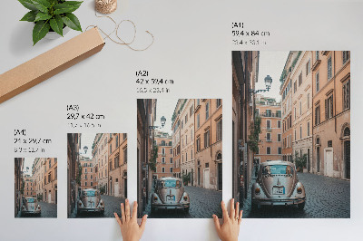 Poster Straße mit einem Auto, klassische Architektur