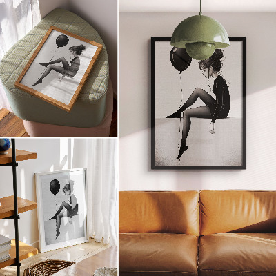 Wandposter Figur am Rande mit einem Ballon, emotionale Reflexion