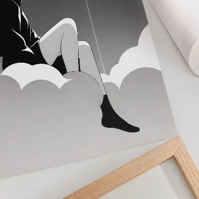 Poster mit einer Figur auf einer Wolke mit Ballon im minimalistischen Stil
