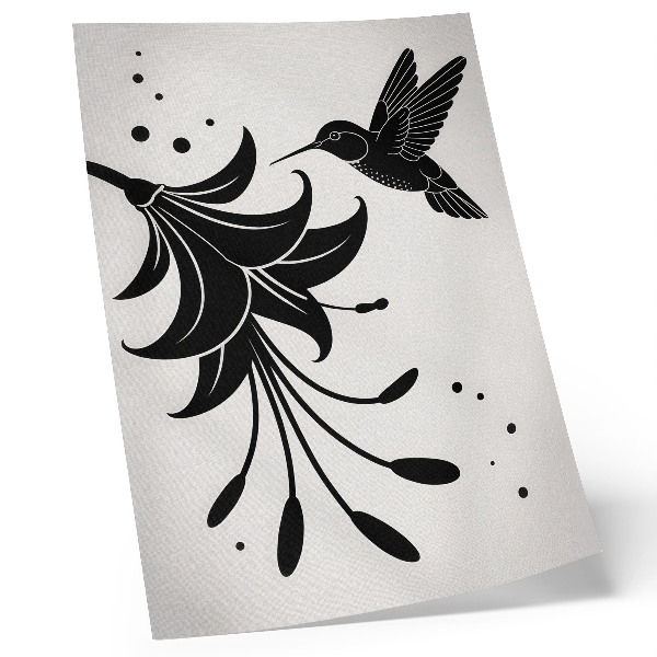 Kunstdruck leinwand Kontrastierender Kolibri und Blume auf weißem Hintergrund