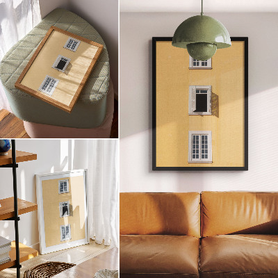 Wandposter Gelbe Fassade, drei Fenster, Symmetrie, Schlichtheit