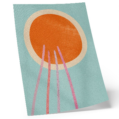 Poster Orangefarbener Kreis, türkisfarbener Hintergrund, rosa Linien