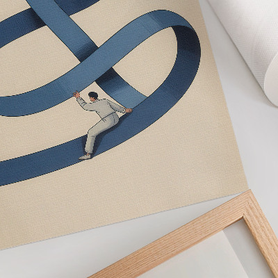 Wandposter Dynamische Figur auf blauem Klebeband, beigefarbenem Hintergrund