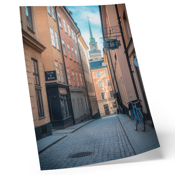 Wandposter Malerische Straße mit mittelalterlichen Gebäuden