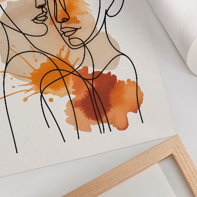 Kunstdruck leinwand Gesichtskontur mit orangefarbenen Punkten im modernen Stil