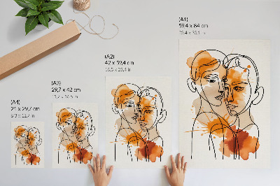 Kunstdruck leinwand Gesichtskontur mit orangefarbenen Punkten im modernen Stil