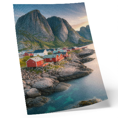 Kunstdruck leinwand Charmante Ferienhäuser, ein ruhiges Meer und majestätische Berge