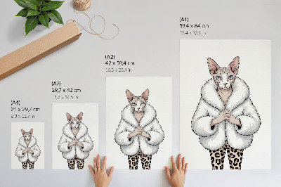 Poster Katze im Pelzmantel und Leopardenhose