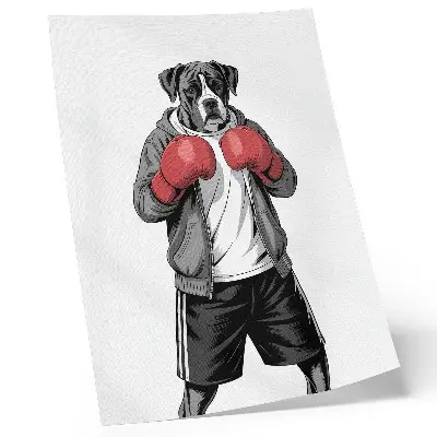 Wandposter Boxerhund mit Boxhandschuhen im sportlichen Design