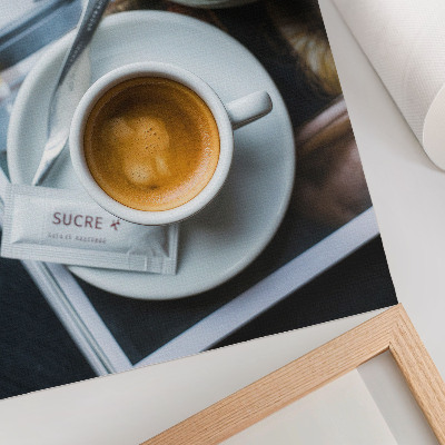 Kunstdruck leinwand Schwarz-Weiß-Hintergrund, Kaffeecroissant, Eleganz, Entspannung
