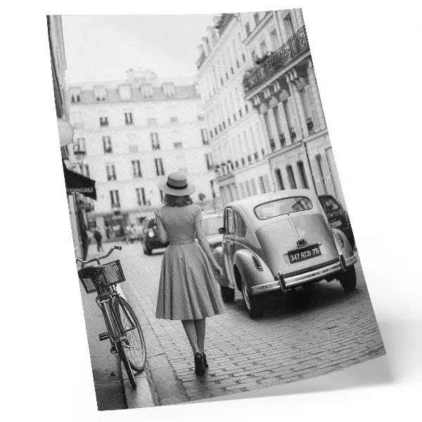 Poster Frau mit Retro-Charme in der Stadt mit klassischem Auto