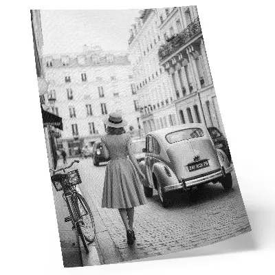 Poster Frau mit Retro-Charme in der Stadt mit klassischem Auto