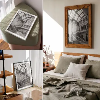 Kunstdruck auf Leinwand dekorative Treppe mit großen Fenstern und hohen Decken