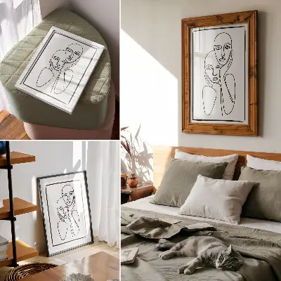 Wandposter mit eleganten schwarzen Gesichtskonturen im minimalistischen Stil