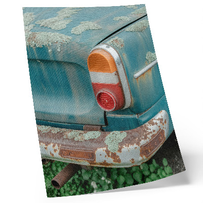 Kunstdruck leinwand Das Auto ist mit Moos, Rost und türkisfarbenem Lack bedeckt.