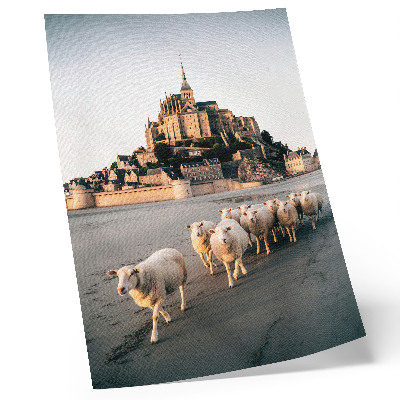 Wandposter Burg, Hügel, Schafe, Sand, friedliche Atmosphäre