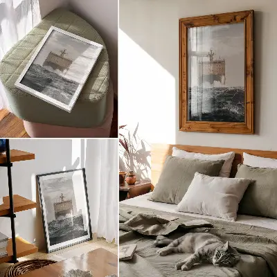 Leinwand-Kunstdruck Schiff auf See im minimalistischen und harmonischen Stil