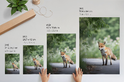 Wandposter Fuchs im Grünen, Naturfrieden, Minimalismus
