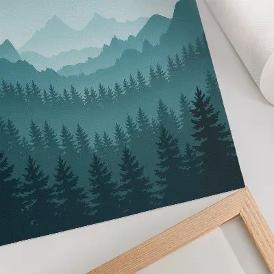 Poster mit blauen Bergen, grünen Bäumen, Weltraum und Naturmotiv