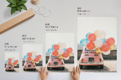 Kunstdruck leinwand Rosa Auto mit Luftballons vor Retro-Hintergrund