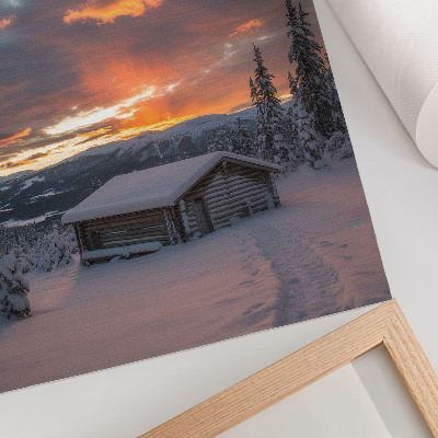 Poster Winterunterkunft, orangefarbener Himmel, Natur