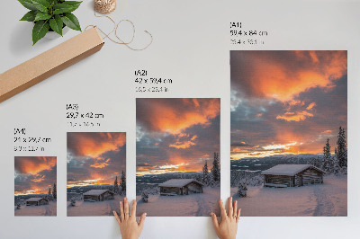 Poster Winterunterkunft, orangefarbener Himmel, Natur