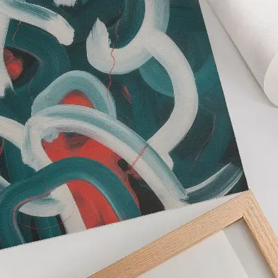 Poster mit abstrakten, dynamischen Strichen in Türkistönen