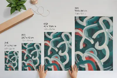 Poster mit abstrakten, dynamischen Strichen in Türkistönen