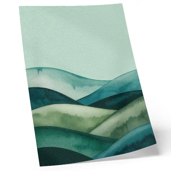Kunstdruck auf Leinwand grüne Hügel in türkisfarbener Atmosphäre im Aquarellstil