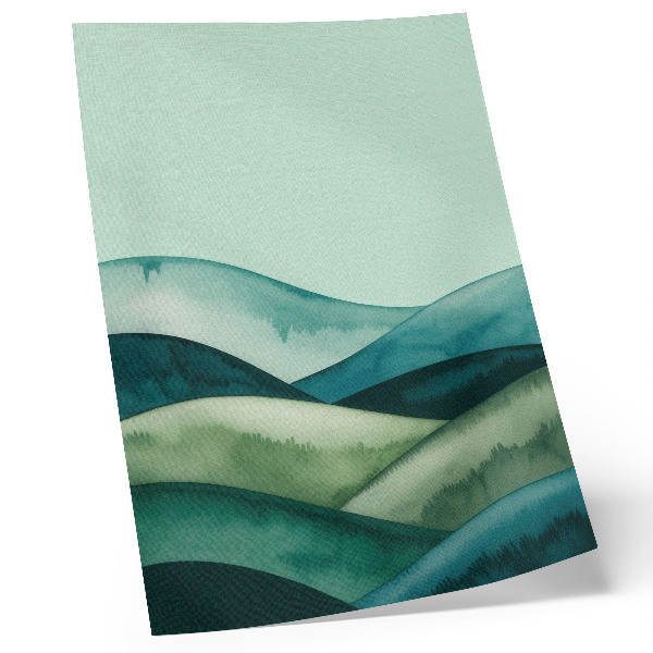 Kunstdruck leinwand Grüne Hügel, türkisfarbene Atmosphäre, Aquarellstil