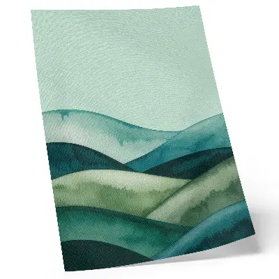 Kunstdruck auf Leinwand grüne Hügel in türkisfarbener Atmosphäre im Aquarellstil