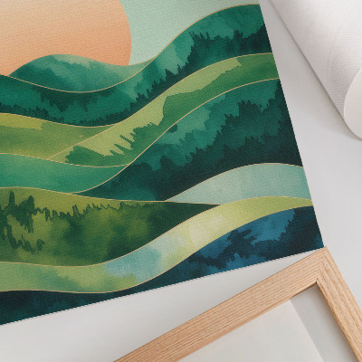 Wandposter Pastellfarbene Hügel, Aquarellsonne