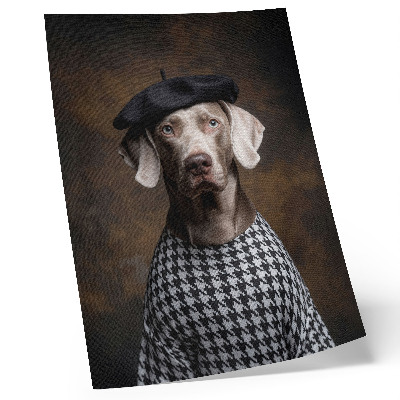 Wandposter Hund mit Baskenmütze und gemusterter Weste – Eleganz