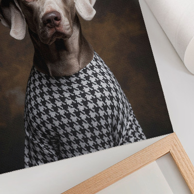 Wandposter Hund mit Baskenmütze und gemusterter Weste – Eleganz